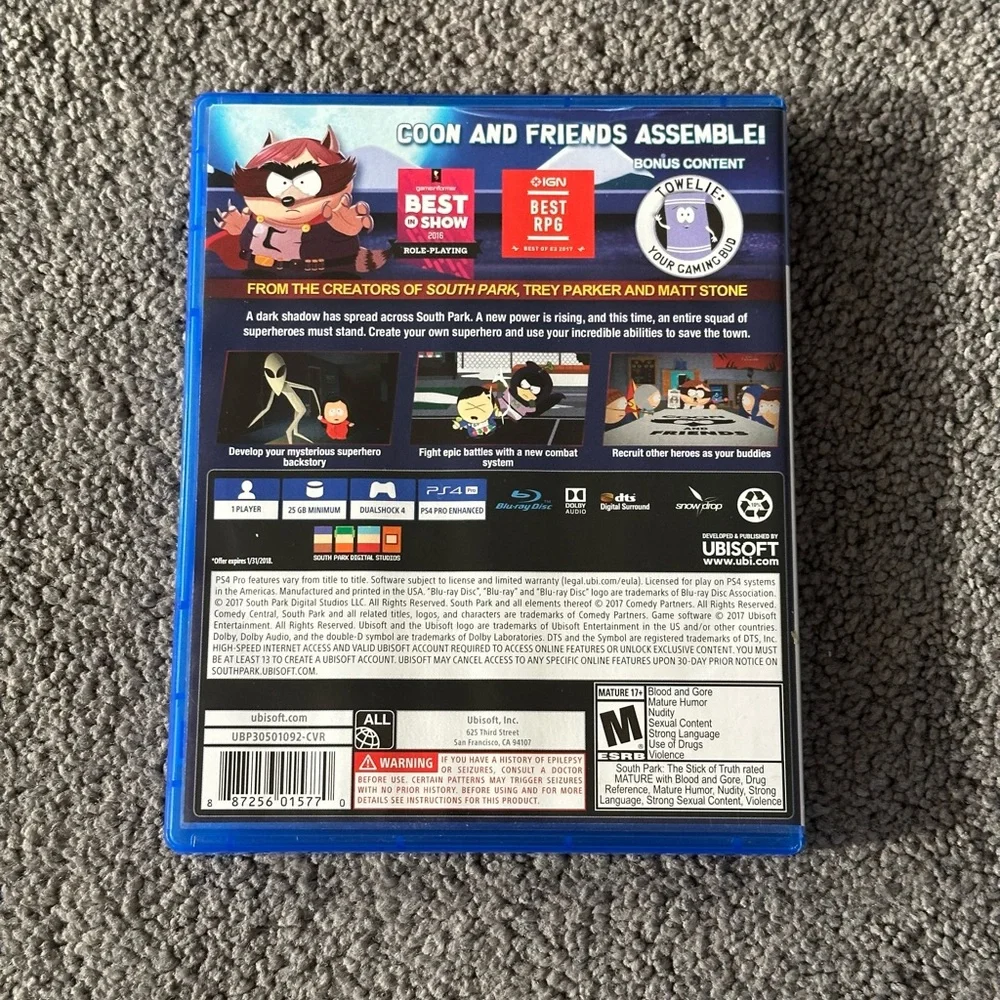 South Park: The Fractured But Whole PS4 PlayStation 4 w/ Stick of Truth Game